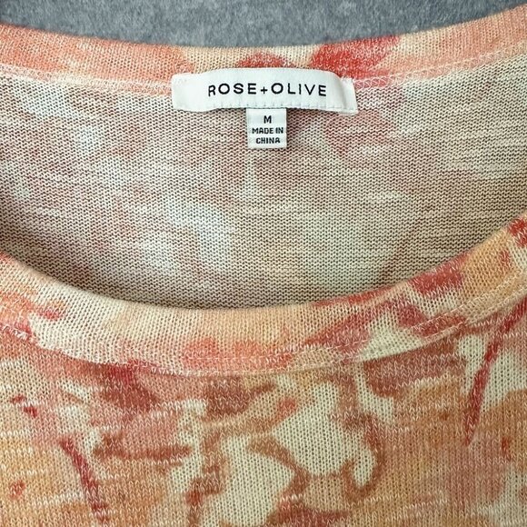 Rose + Olive Orange Floral Top, Size M, Back Buttons (Faux) - Picture 3 of 4